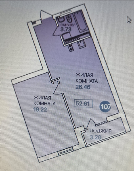 Квартира, 52.6 кв.м.