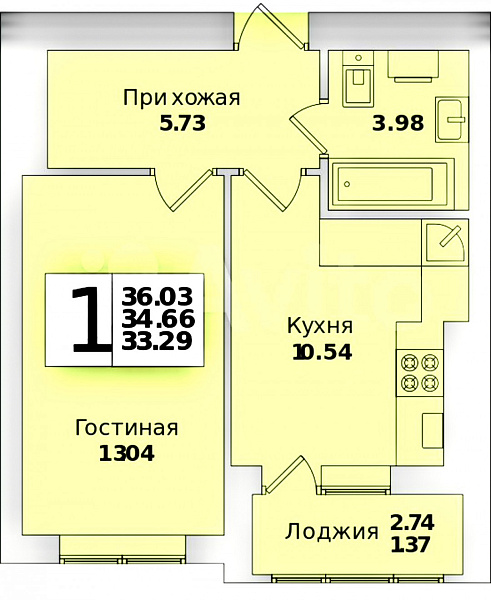 Квартира, 34.66 кв.м.
