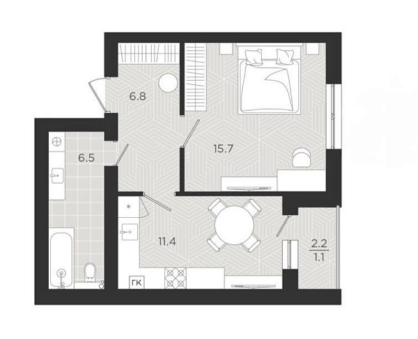 Квартира, 43.3 кв.м., , к 1